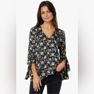 Vince Camuto Black Floral V-Neck Blouse